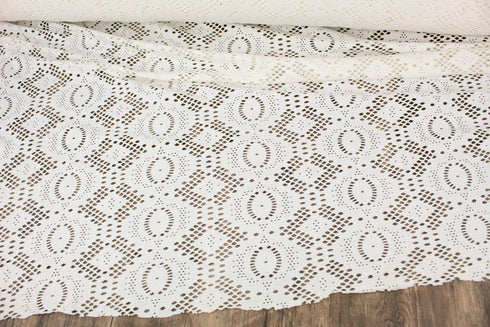 Off White Fancy Cut Out Polyester Spandex Knit Fabric Made in France by the yard ATK00502R  Extra Wide